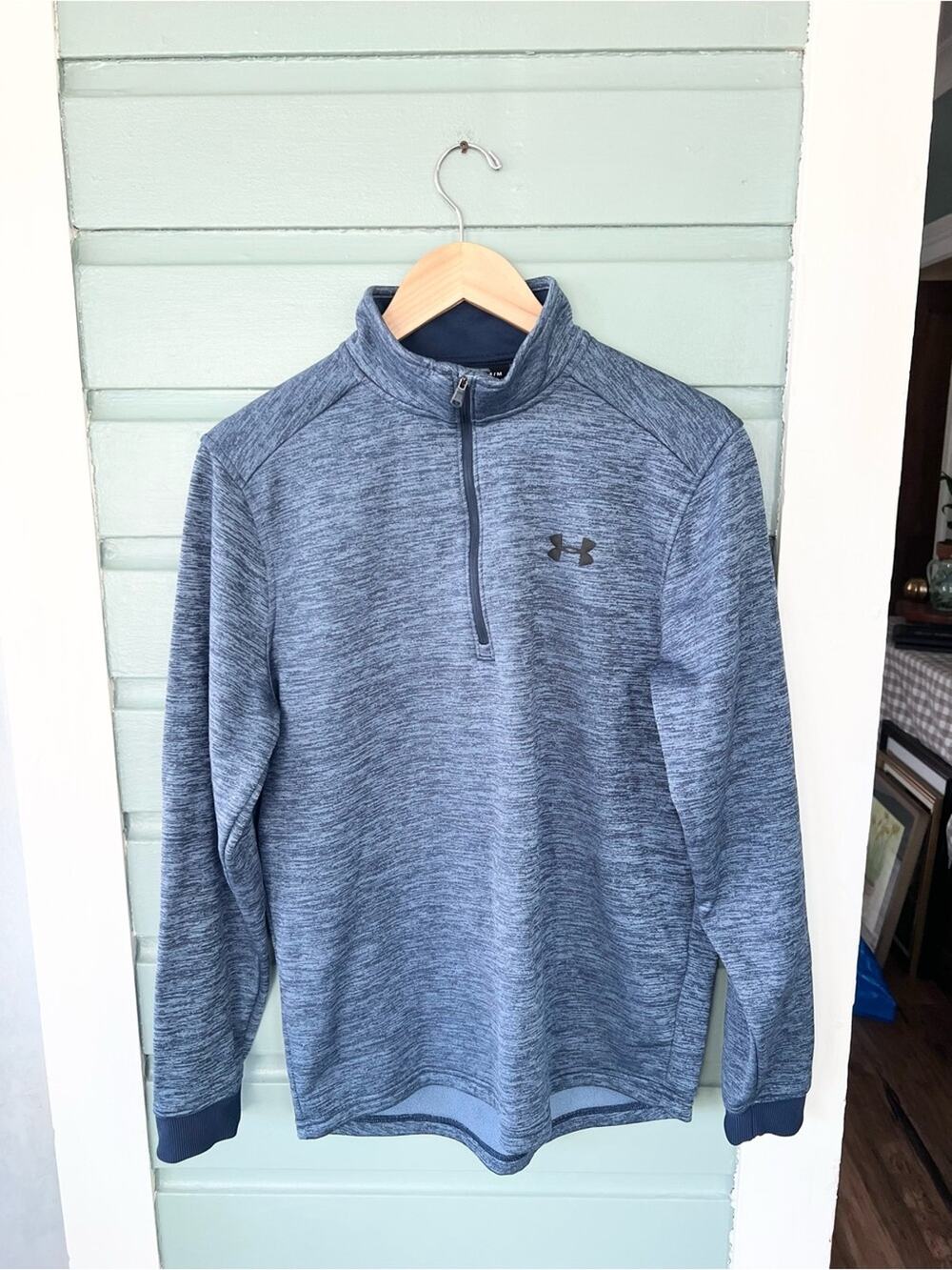 Under armour men’s blue space dye quarter zip pullover sweatshirt fleece size M